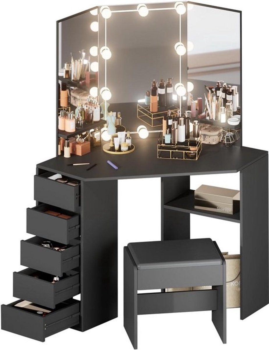 Make-uptafel met verlichting en spiegels voor slaapkamer