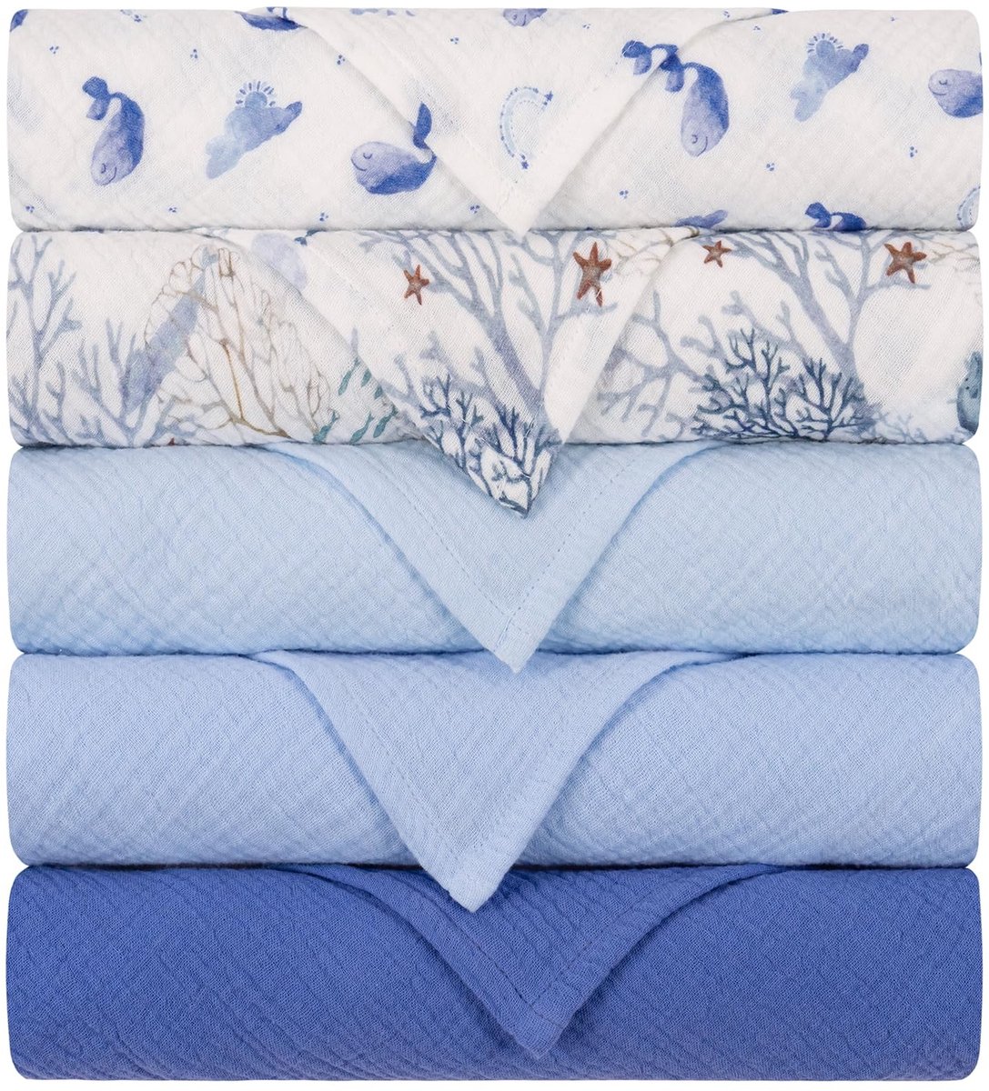 Elzusha - Set van 5 Katoenen Muslin Doeken voor Baby's 60 x 60 cm