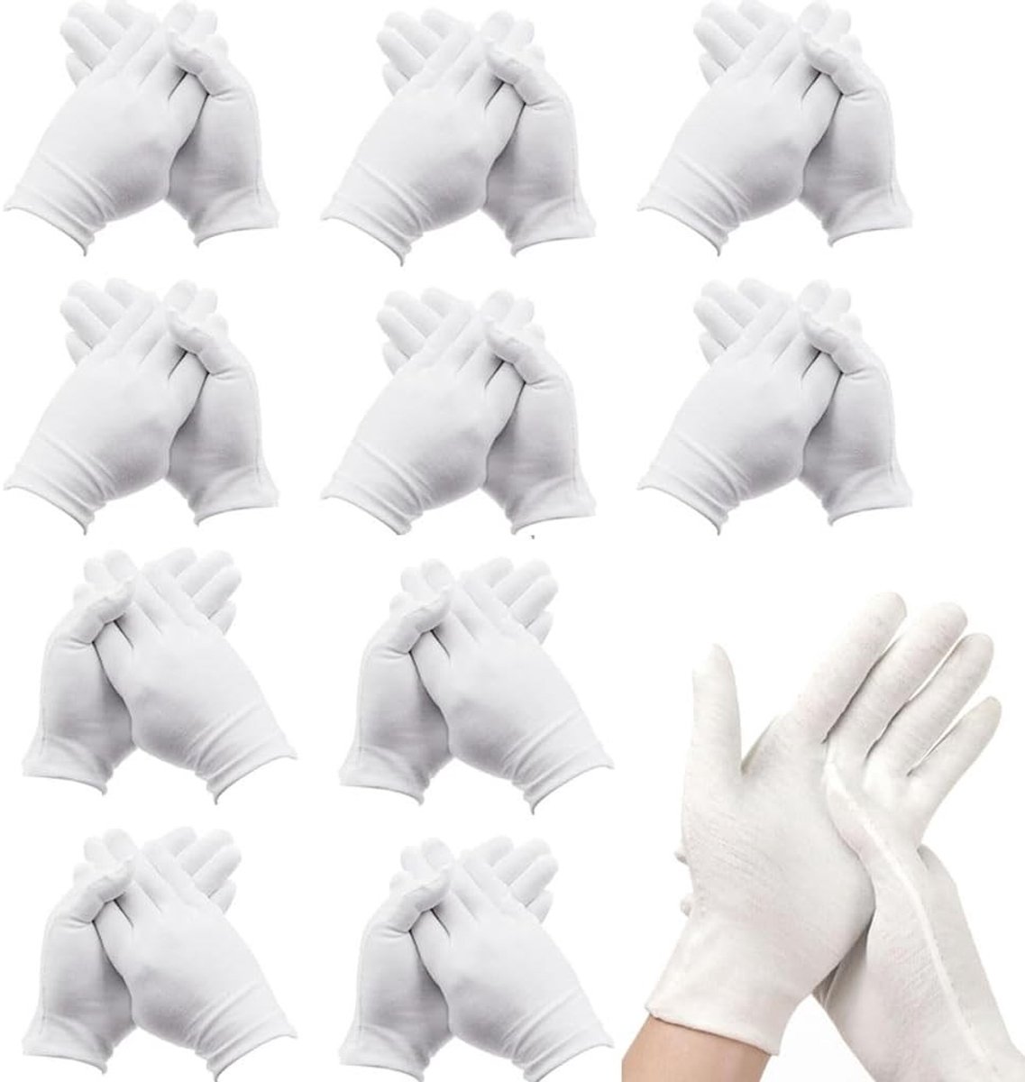 Witte katoenen handschoenen voor volwassenen - 11 paar, ideaal voor theater, kostuums en evenementen