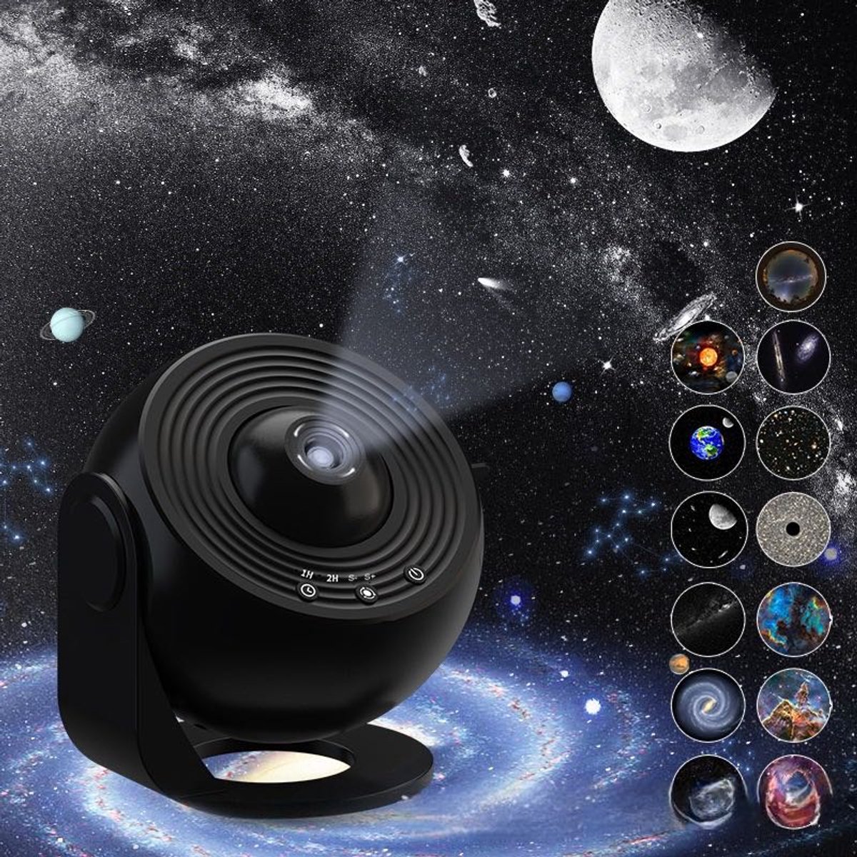 Projector Sterrenhemel -12-in-1 Projectorlamp - HD Sterrenprojector met 12 Filmschijven en Verstelbare Focus - LED Sfeerlicht met 3 Lichtkleuren en 180° Rotatie - Nachtlamp voor Slaapkamer, Kinderkamer en Feestdecoratie - Zwart