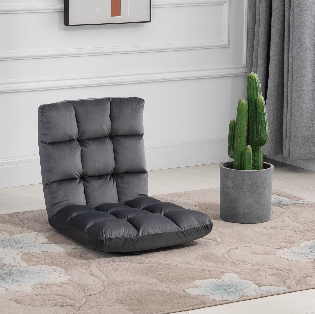 REDOM - Bodensessel - 3-in-1 klapbaar - Verstelbare rugleuning 13 standen - Metalen frame - Polyester flanel - 55 x 71 x 53,5 cm