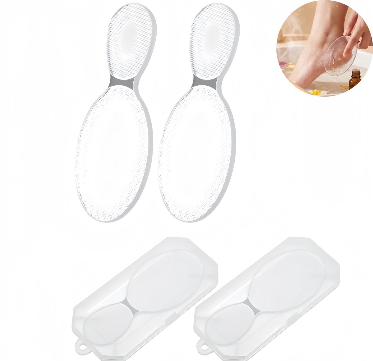 2 stuks - nanoglas voetvijl - nano glazen voetscrubber - acht‑vormige glas voetschuurder - met opbergdoos - 12,8 × 5,2 cm - voor het verwijderen van dode huid - eelt en likdoorns - transparant