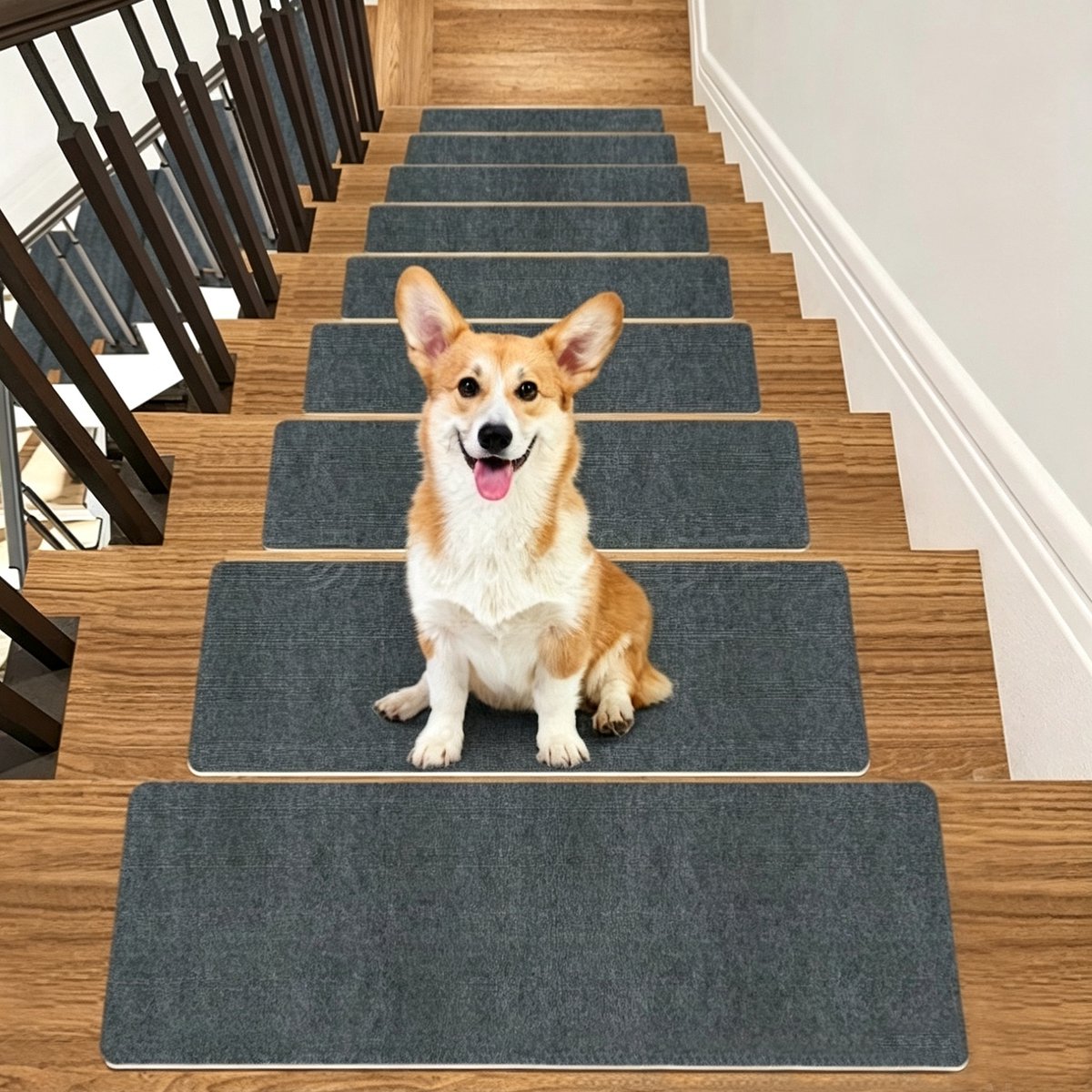 10 zelfklevende trapmatten 22x70 cm – antislip, donkergrijs, voor veilige treden,Anti-slip trapbekleding – eenvoudig te plaatsen – beschermt en decoreert