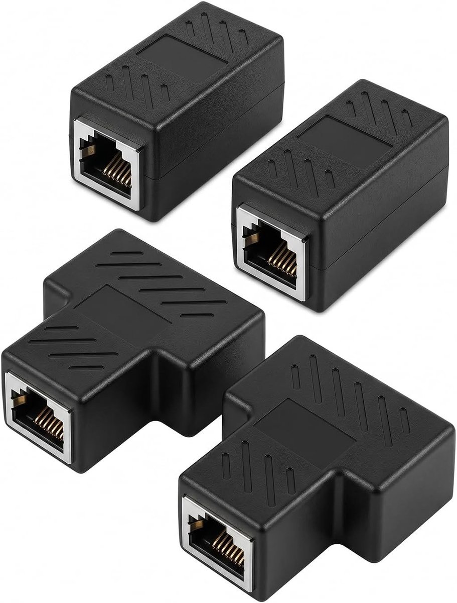 Set van 4 RJ45 connectors voor CAT6 netwerken, ideaal voor internetverbinding en netwerkverdeling
