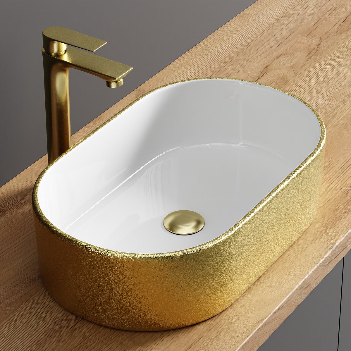 Planetmöbel Opzetwastafel 55 cm Ovaal Keramiek Goudlook