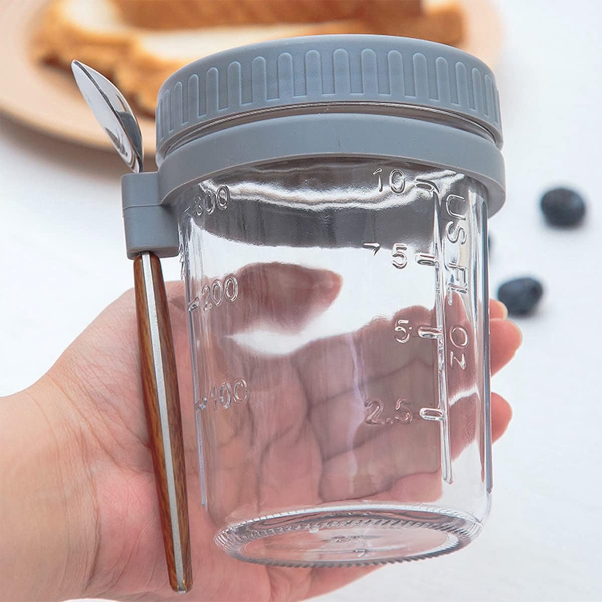 Wishdor Havermout beker to go set van 2 - Glazen pot van 350 ml met deksel en lepel - Lekvrije yoghurt beker voor ontbijt en lunch - Magnetronbestendig - Ø 8,7 x 12,2 cm — cadeau in Kookcadeaus - foto 4