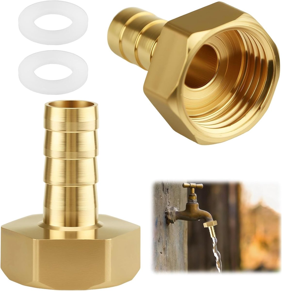 Hose connection 1/2 inch, 2-delige messing kraanuitloop 10mm met vrouwelijke schroefdraad, verlengstuk voor tuinslang, aansluitingen voor water, lucht, olie, gas en brandstofslangen