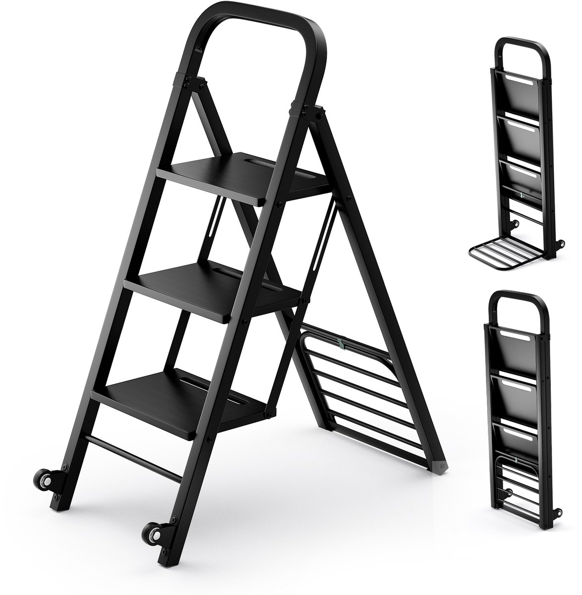 COSTWAY 2-in-1 steekwagen & trapladder, inklapbaar, 2 wielen, transportwagen, metaal om te zetten, laadvlak 30 x 37 cm, wagen tot 250 kg, ladder tot 200 kg belastbaar, zwart