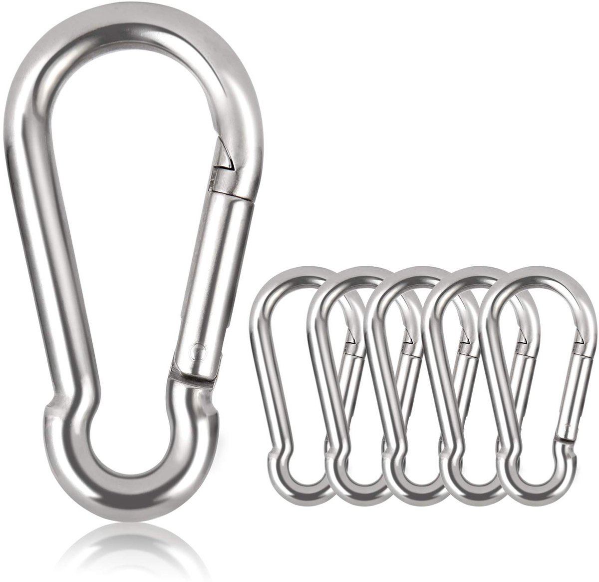 Mikafen Karabijnhaak sleutelhanger 80 mm x φ8 mm, belastbaar tot 250 kg, klimhaken verzinkt (6 stuks) - ShopVlot