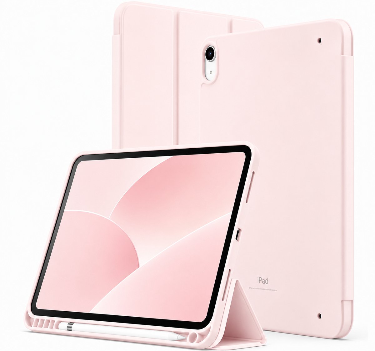 Sounix Tablet hoes Geschikt voor Apple iPad 11 (2025) A16 / Apple iPad 10.9 (2022) - Siliconen Hoesje met Pencilhouder, Smart Cover Achterzijde - Roze
