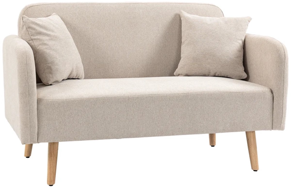 2-zitsbankstel Met Modern Design - Inclusief 2 Kussens - Houten Poten - 130 x 70 x 80 cm - Crème