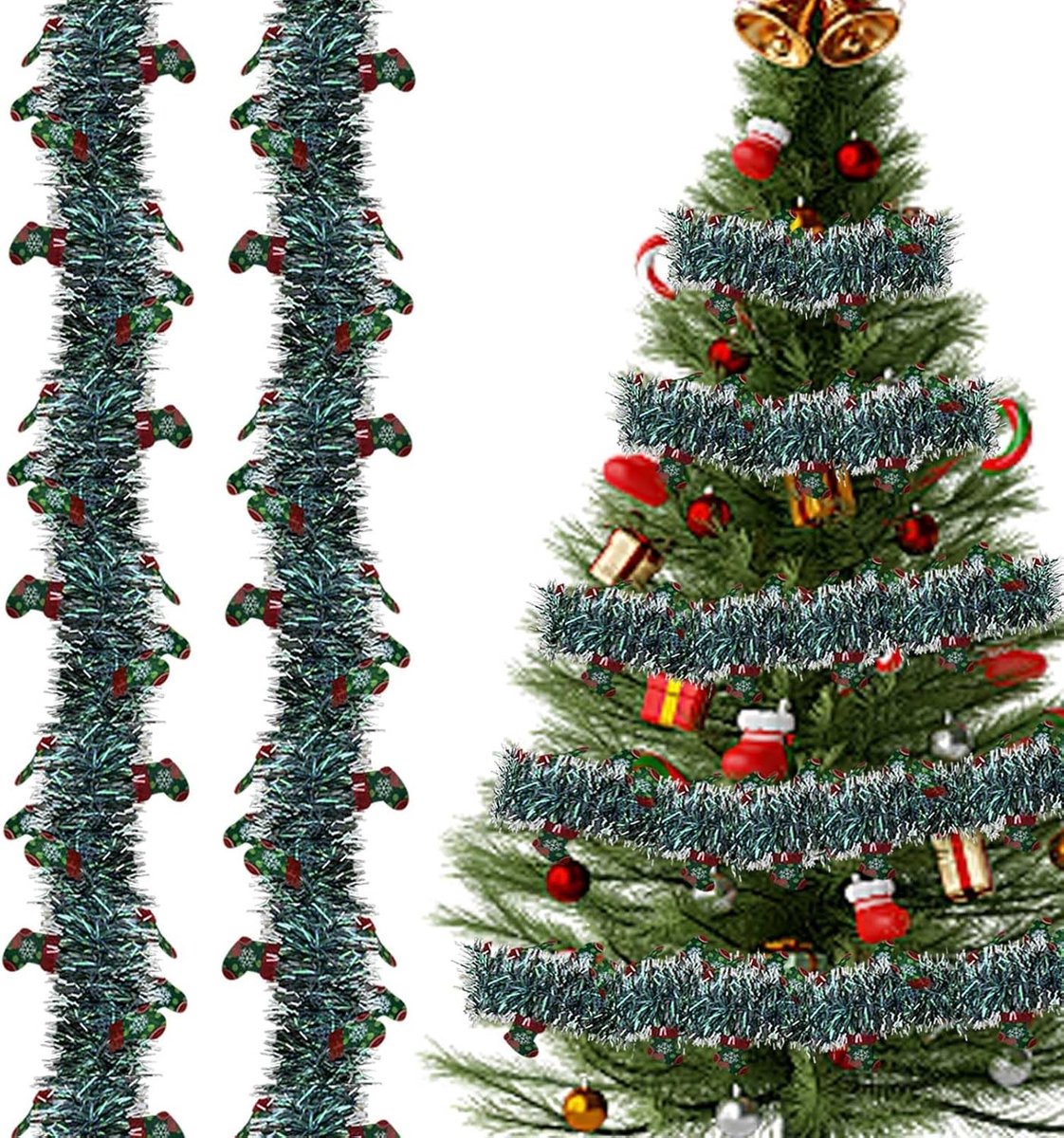 Set van 5 Kerstboom Slingers van 2 m voor Binnen en Buiten, Feestelijke Decoratie voor Kerstmis