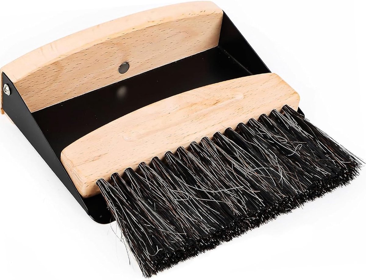 Mini Veegset met Handveger en Magneet, Houten Veegplaat voor Keuken en Woonkamer, Compact en Efficiënt, 15.5 x 10.5 x 4 cm
