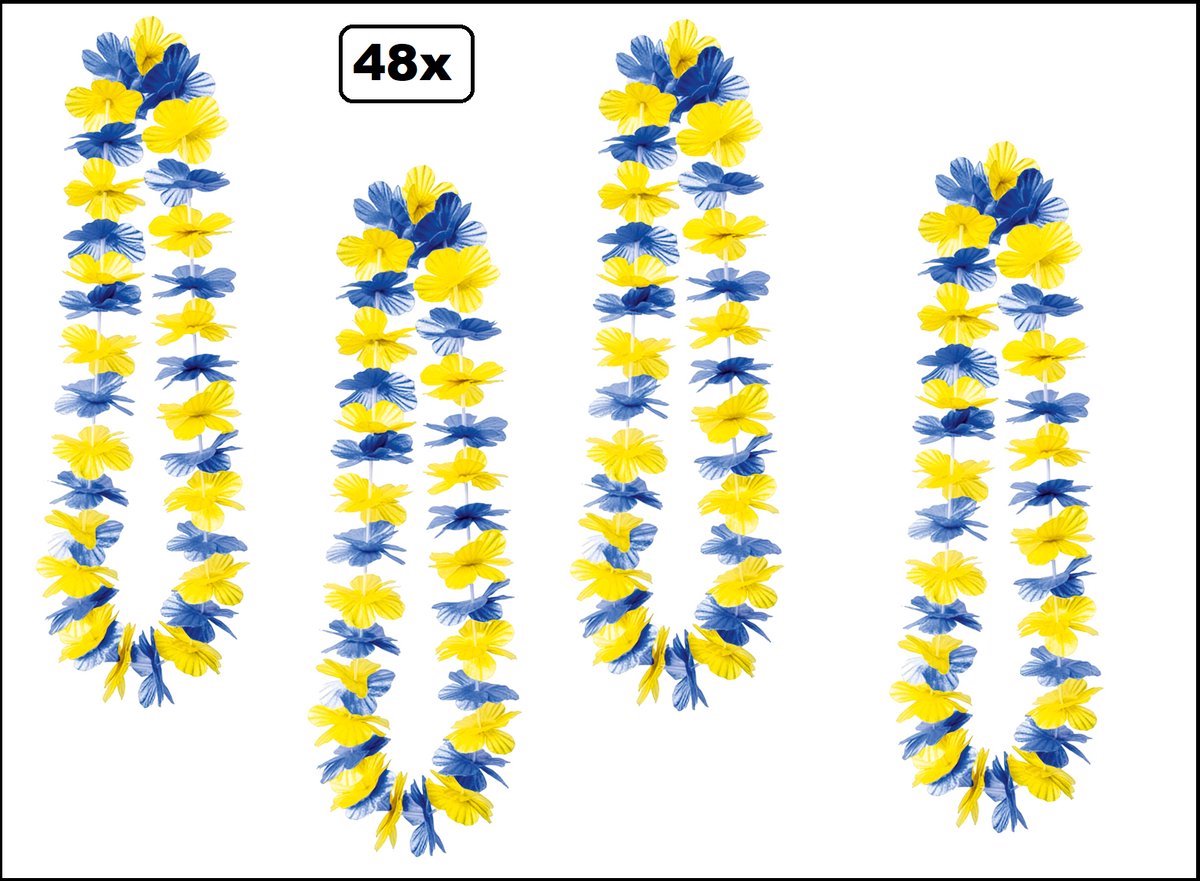 48 stuks Hawai slinger blauw/geel - bloemenkrans - Tropical thema feest hawaii krans