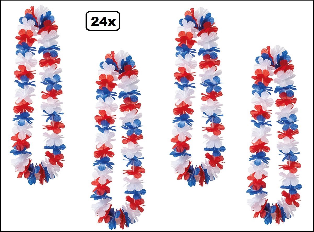 24 stuks Hawai slinger rood/wit/blauw - bloemenkrans - Holland WK Voetbal thema feest hawaii krans Frankrijk