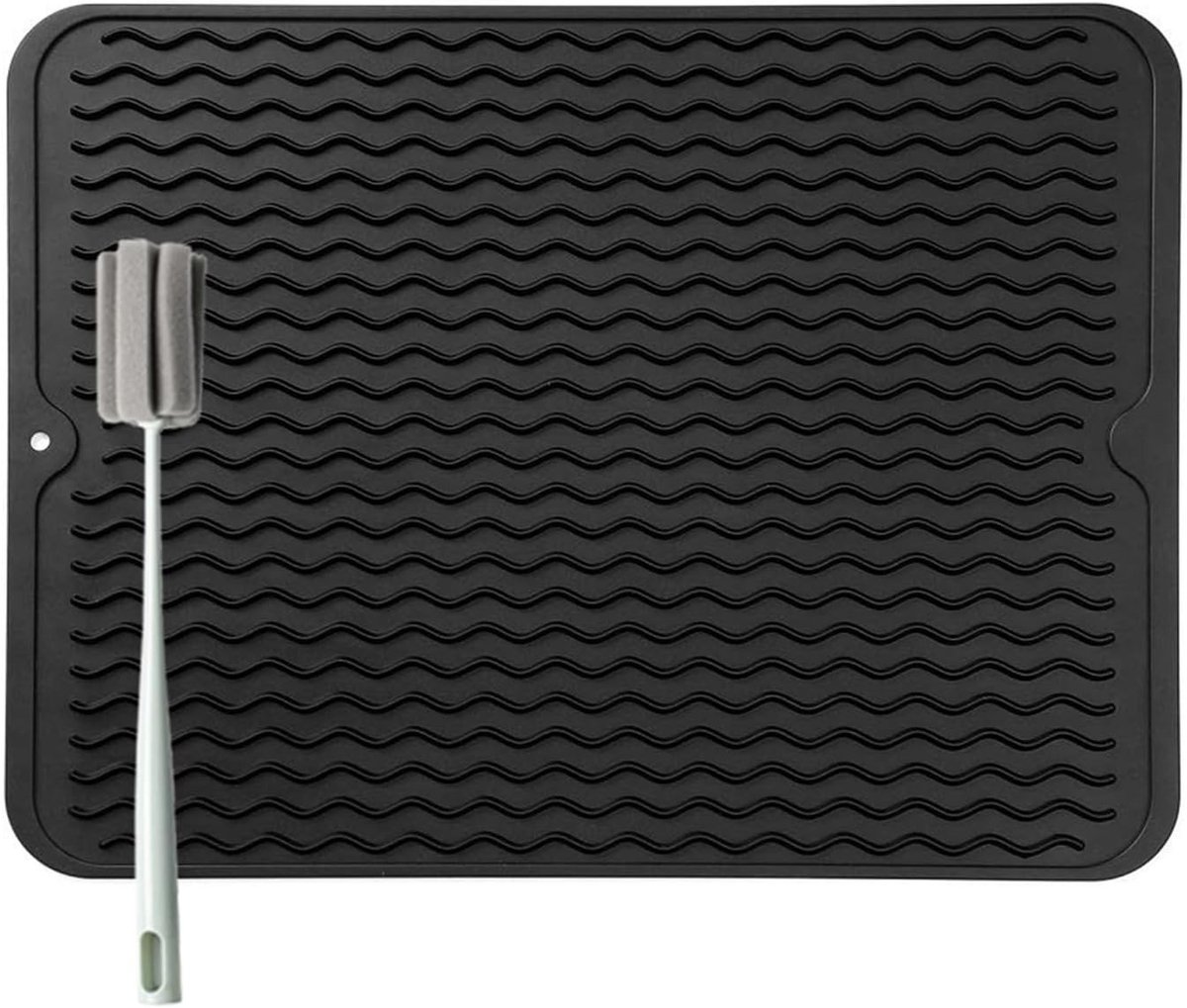 Droogmat voor Afwas, 40 x 30 cm, Lekvrije Mat voor Servies, BPA-vrij, Hittebestendig, Antislip, Inclusief Borstel, Keukenaccessoire voor Eenvoudig Droogproces