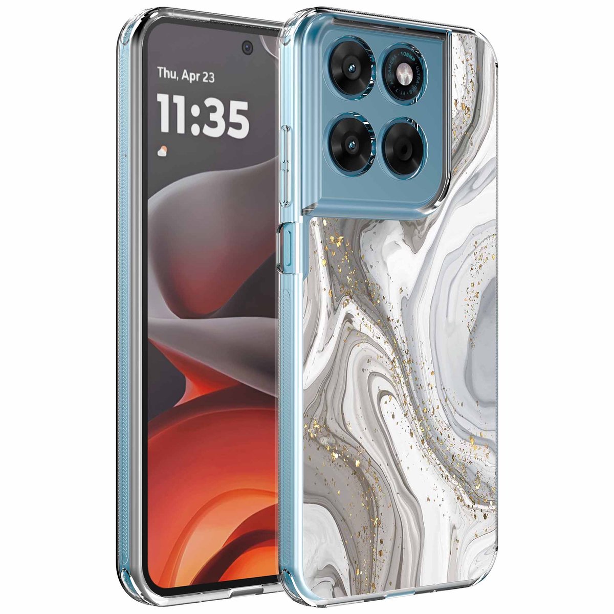 Smartphonica Geschikt voor Motorola Moto G15 Telefoonhoesje met Zilver Marmer opdruk - Draadloos op te laden - Shockproof Siliconen TPU Strong Case - Sterk Schokbestendig Telefoonhoesje geschikt voor Motorola Moto G15