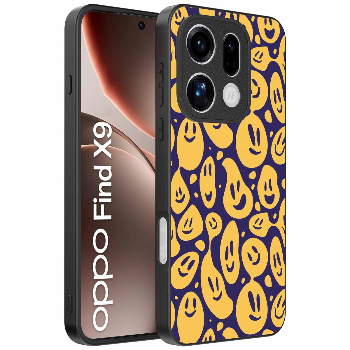 Geschikt voor Oppo Find X9 Telefoonhoesje met smiley opdruk - TPU backcover case emoji design - Paars Geel - Smartphonica geschikt voor Oppo Find X9