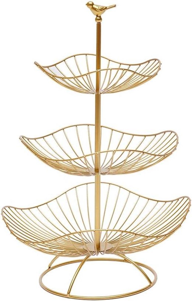 Fruitschaal Etagère - Fruitmand - Keuken Organiseren - Drie Etages - 31 x 31 x 47 cm - Goud