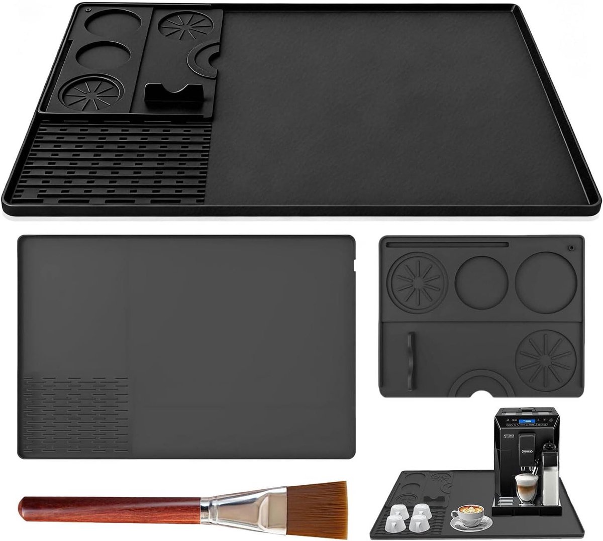 Koffiemat set - Barista accessoires - Koffiehoek creëren - 3-delig met borstel - 40 x 60 cm - Zwart