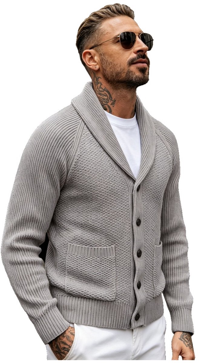 Currero Cardigan Heren Vest Mannen Met Knopen Volwassenen Warm Gebreid Vest Lichtgrijs