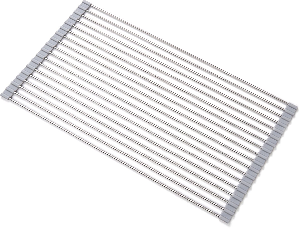 Somstyle Afdruiprek Inklapbaar - 47 x 35 CM - Afdruipmat voor Afwas - Gootsteen Droogmat - Zilverkleurig