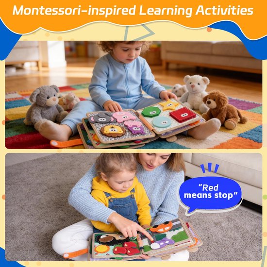 Viltspeelboek - Geschikt voor kinderen van 1-3 jaar, Montessori-stripboek van vilt - Geborduurd speelgoed met klittenbandsluiting - Cadeau voor jongens en meisjes (hertontwerp) — afbeelding 5