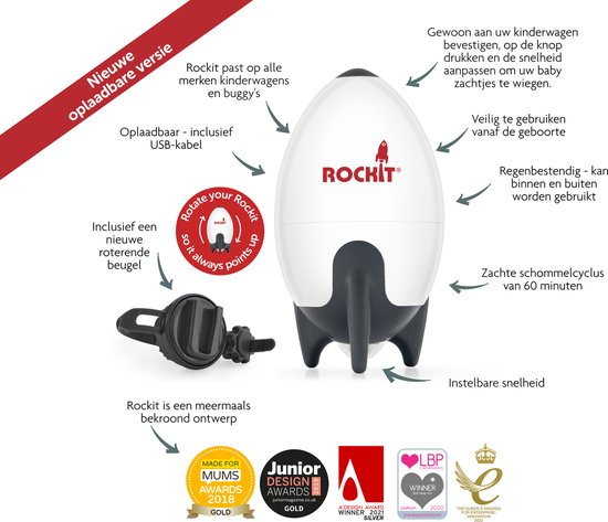 De Originele Oplaadbare ROCKIT® Baby Rocker & Oplaadbare ROCKIT®Wooshh Baby Susser - Help je baby in slaap komen met WOOSHH - de baby slaapsusser| Met 8 verschillende rustgevende geluidjes | — afbeelding 3