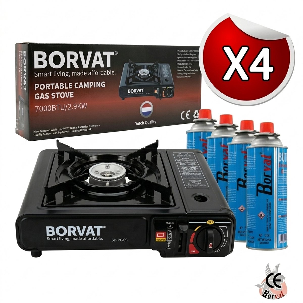 BORVAT® - Camping Kooktoestel – 2,2 kW Draagbaar Gasfornuis – Incl. 4 Gasflessen & Koffer