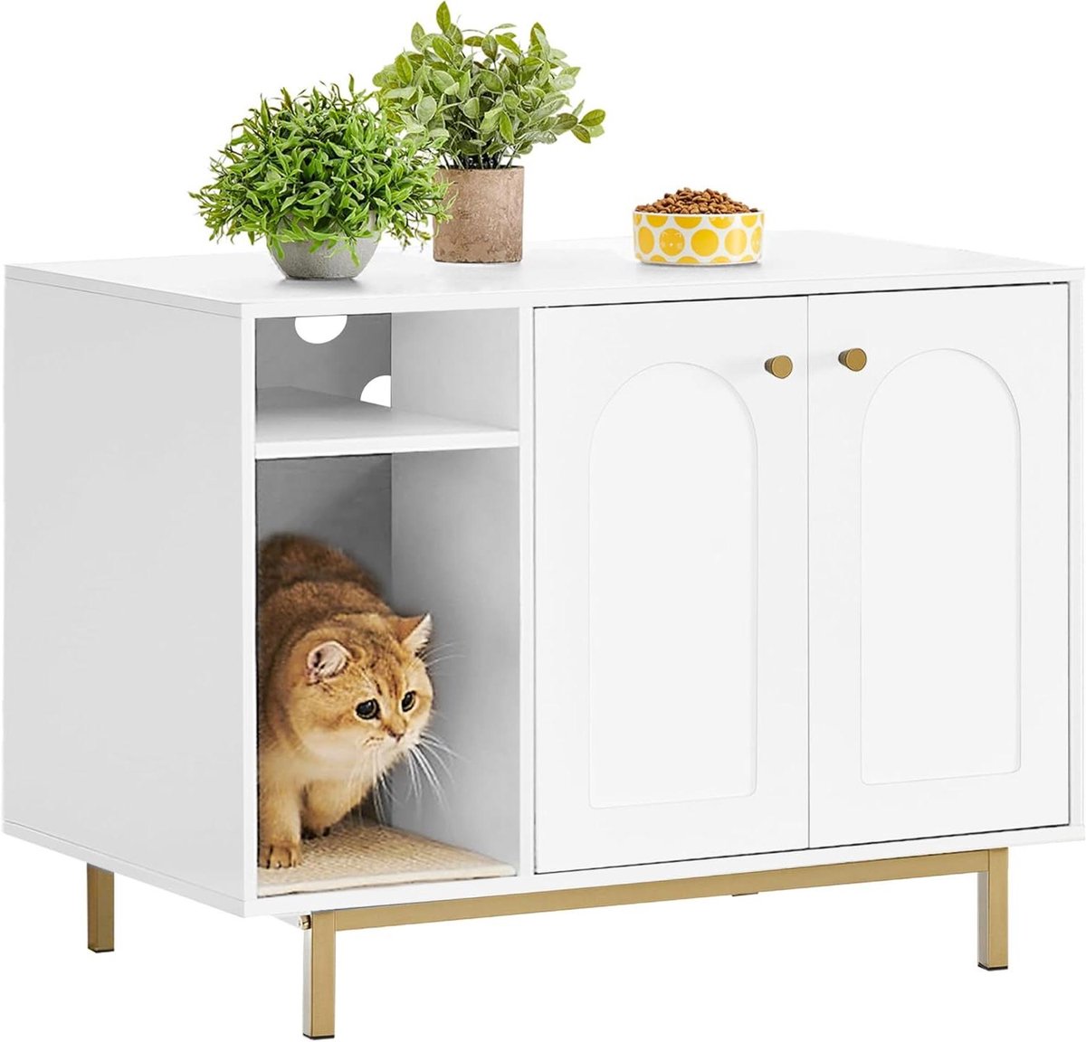Kattenkast - Kattenmeubel - Privacy en Geur - Multifunctioneel Meubel - 50 x 80 x 61 cm - Wit en Goud