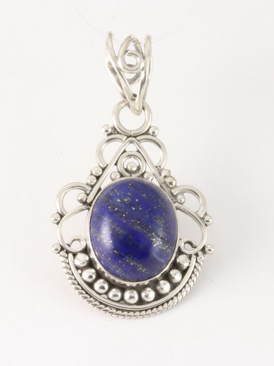 Opengewerkte zilveren hanger met lapis lazuli