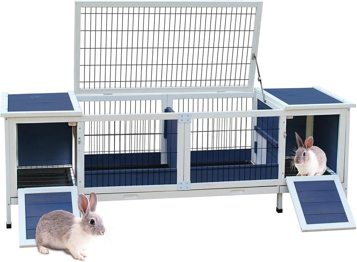 Dierenverblijf - Hok voor kleine dieren - Verblijf voor huisdieren - Twee verdiepingen - Grote ruimte - Blauw