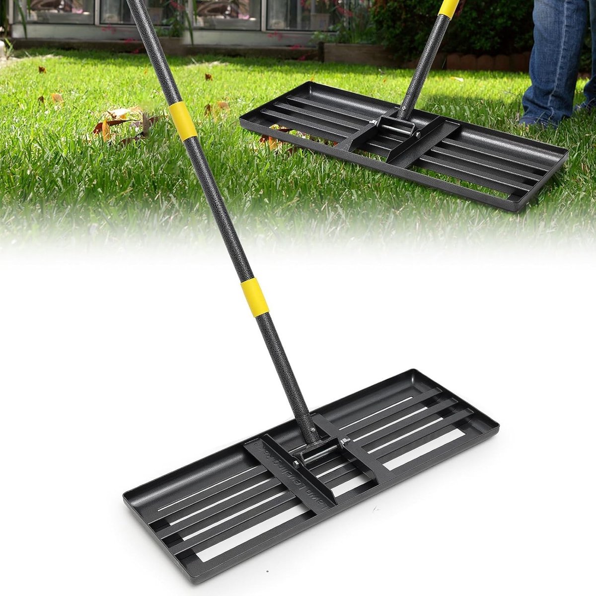 Grote Tuinhark 152 cm - Stevige Metalen Hark voor het Egaliseren van Grond, Verspreiden van Compost en Verwijderen van Puin - Multifunctionele Tuinwerkzaamheden