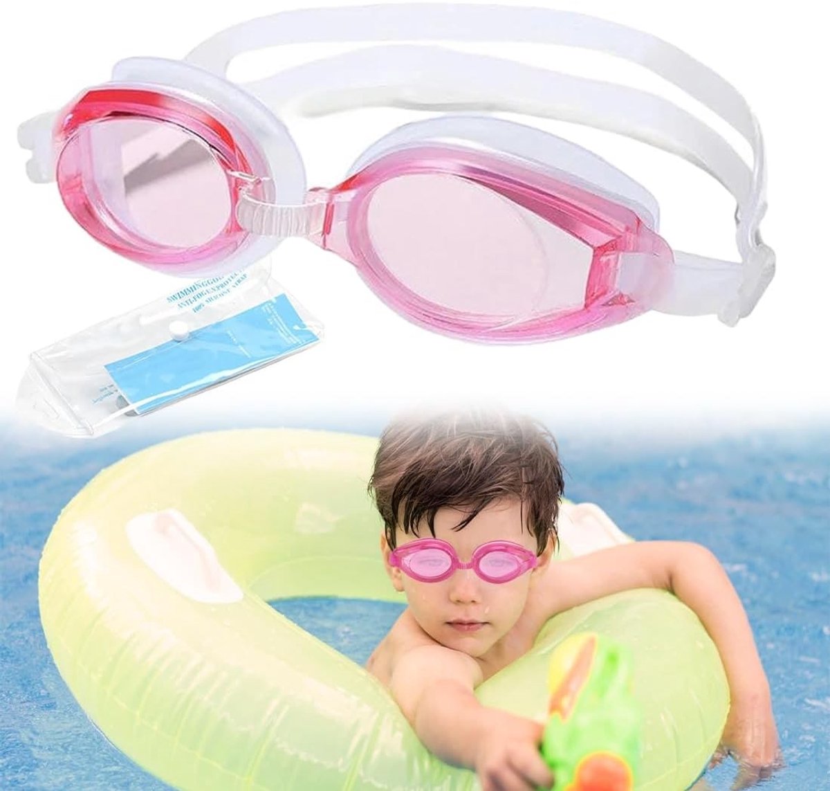 Zwemgoggles voor Kinderen met Anti-Fog Lenzen en UV Bescherming, Zacht Silicoon, Inclusief Oordopjes, Geschikt voor Meisjes van 4-14 Jaar, Roze