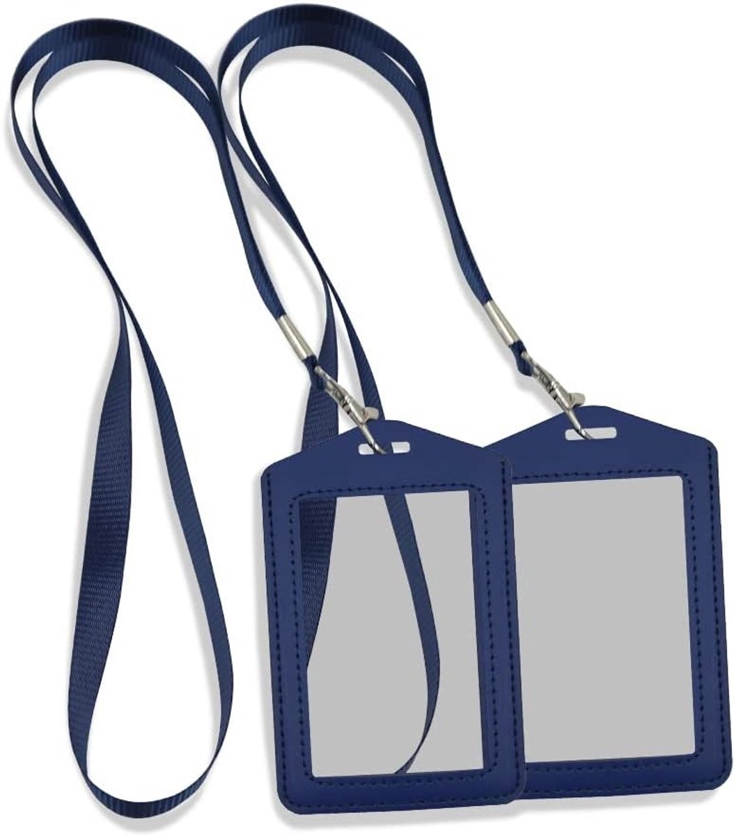 Set van 2 Leren ID Badge Houder met Dubbele Transparante Vensters en Afneembare Halsbanden, Ideaal voor Bedrijfsgebruik en Evenementen