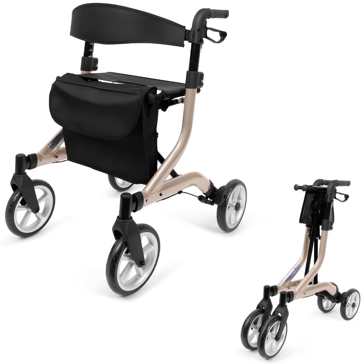 TYR® Rollator - Rollators Binnen en Buiten - Opvouwbare Rollator - Champagne - 60cm x 50cm 20cm