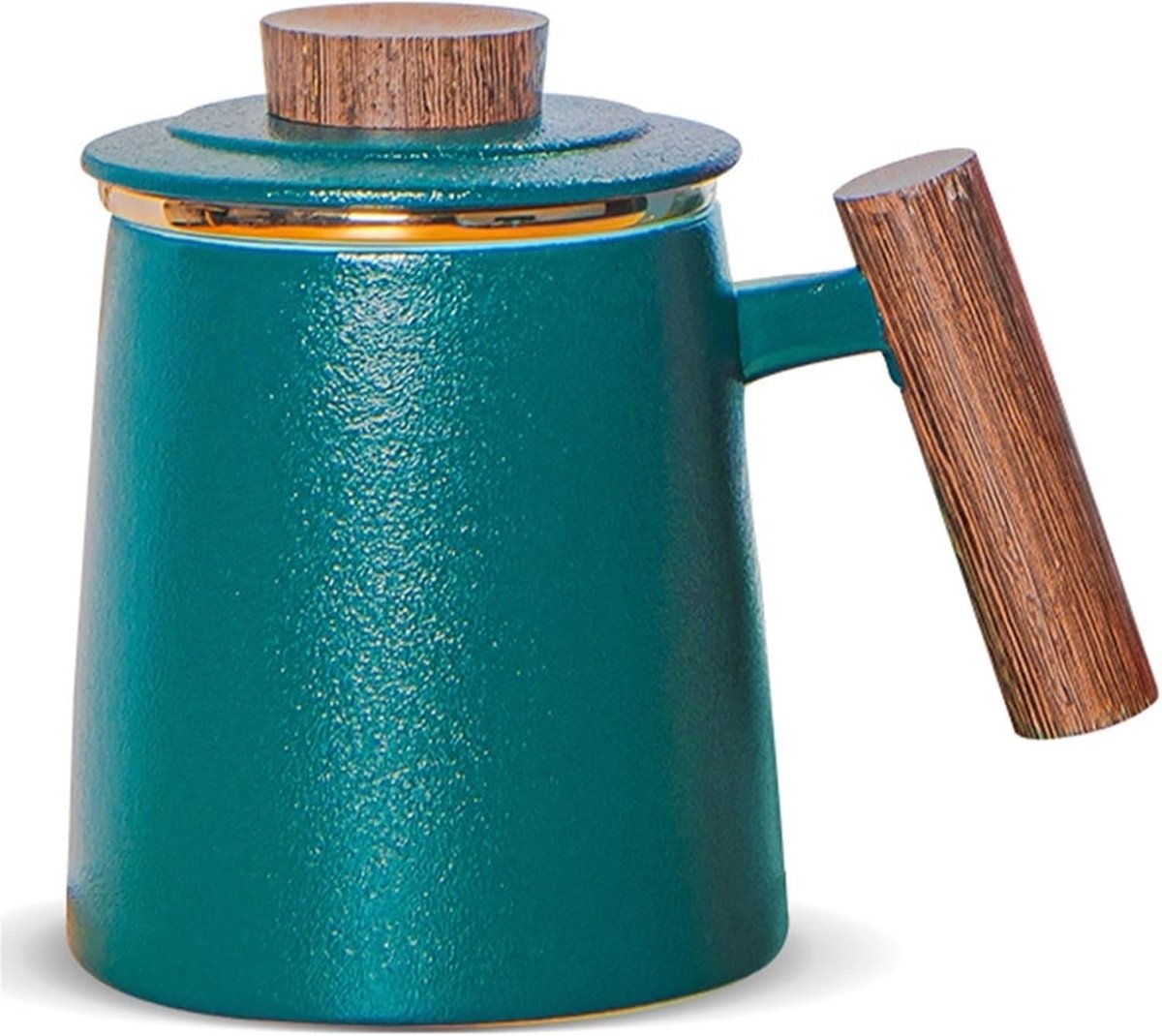 Grote keramische theemok met filter en deksel, ideaal voor thuis en op kantoor, donker groen