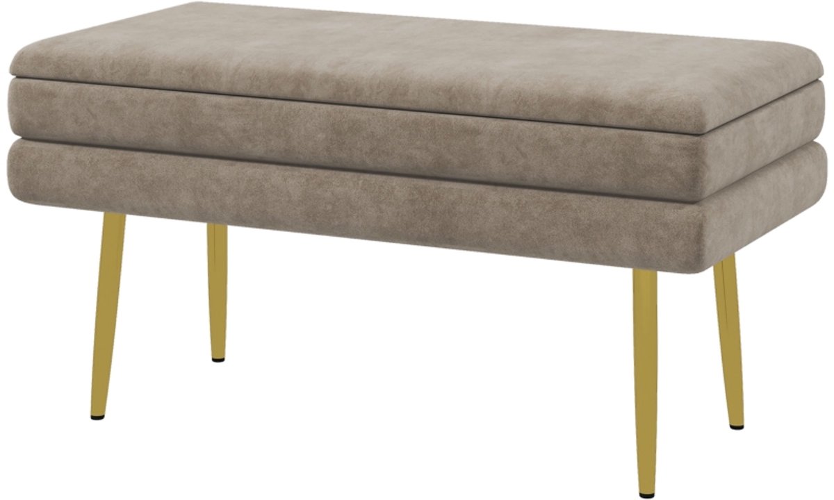 Beige Opbergbank 79,5 x 37,5 x 43 cm, Gestoffeerde Zitbank met Opbergruimte, Zitkist met Klep, Opbergbankje met Dikke Bekleding, Voetenbank, Bedbank, Halbank voor Slaapkamer, Woonkamer en Hal