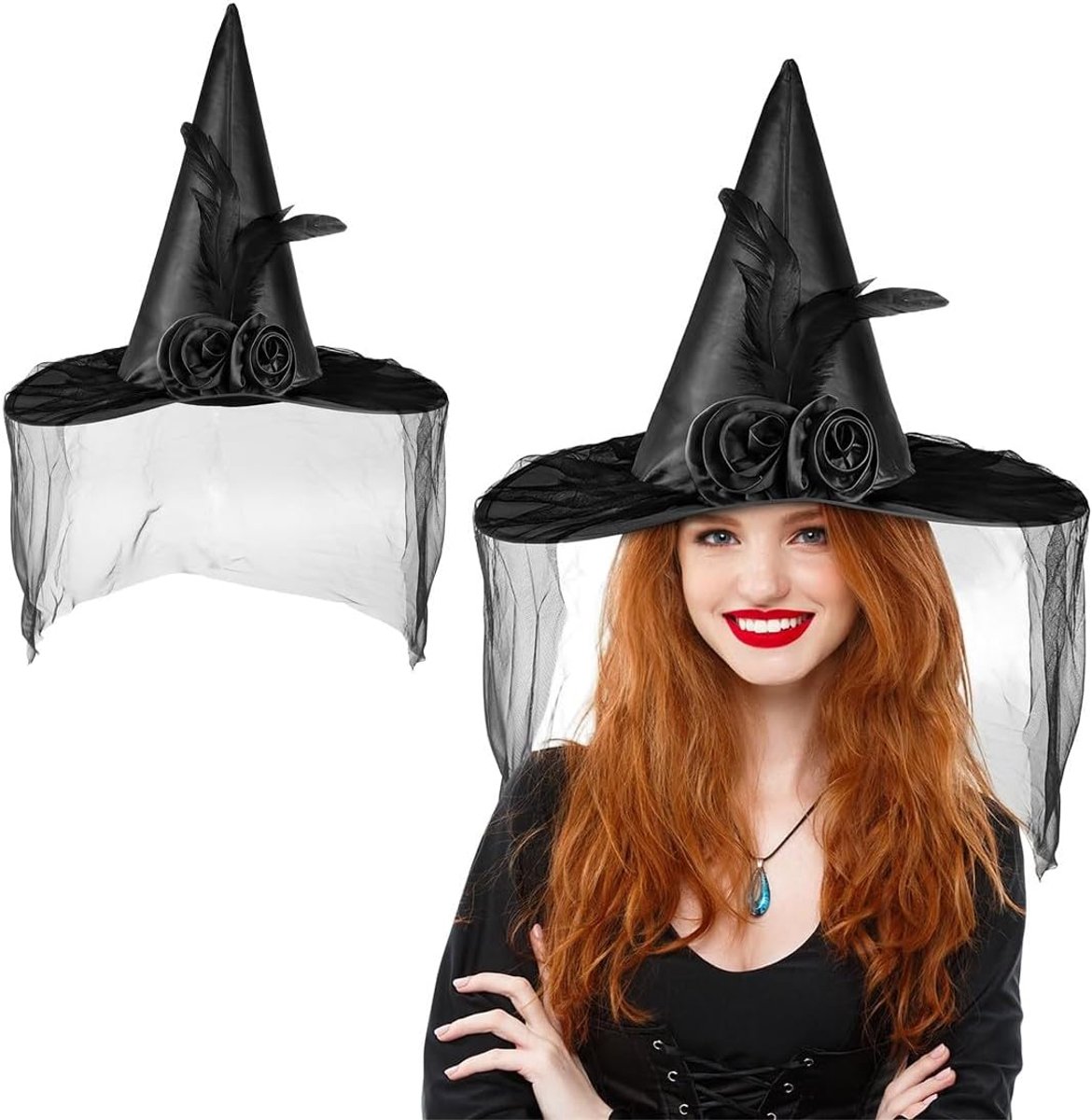 heksenhoed voor dames, heksenhoed kostuum cosplay voor Halloween feestjes en carnavalsfeesten