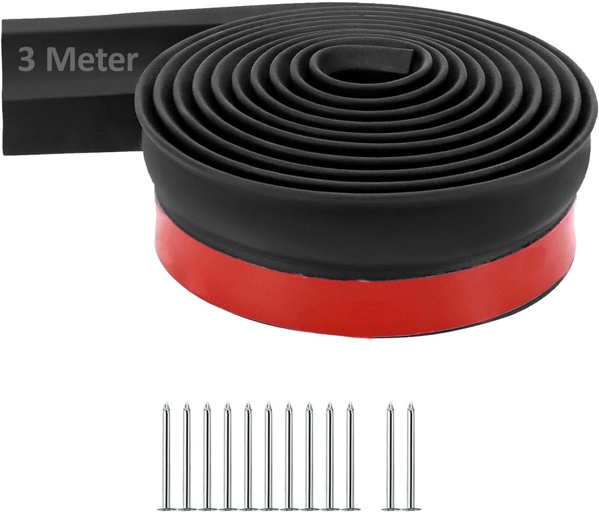 Afdichting voor garagedeuren, 3 meter, rubberen strips, rubberen strips voor garagedeuren, zelfklevende garagedeur, afdichtstrips, garages schoon en droog te houden, inclusief 12 stuks schroeven