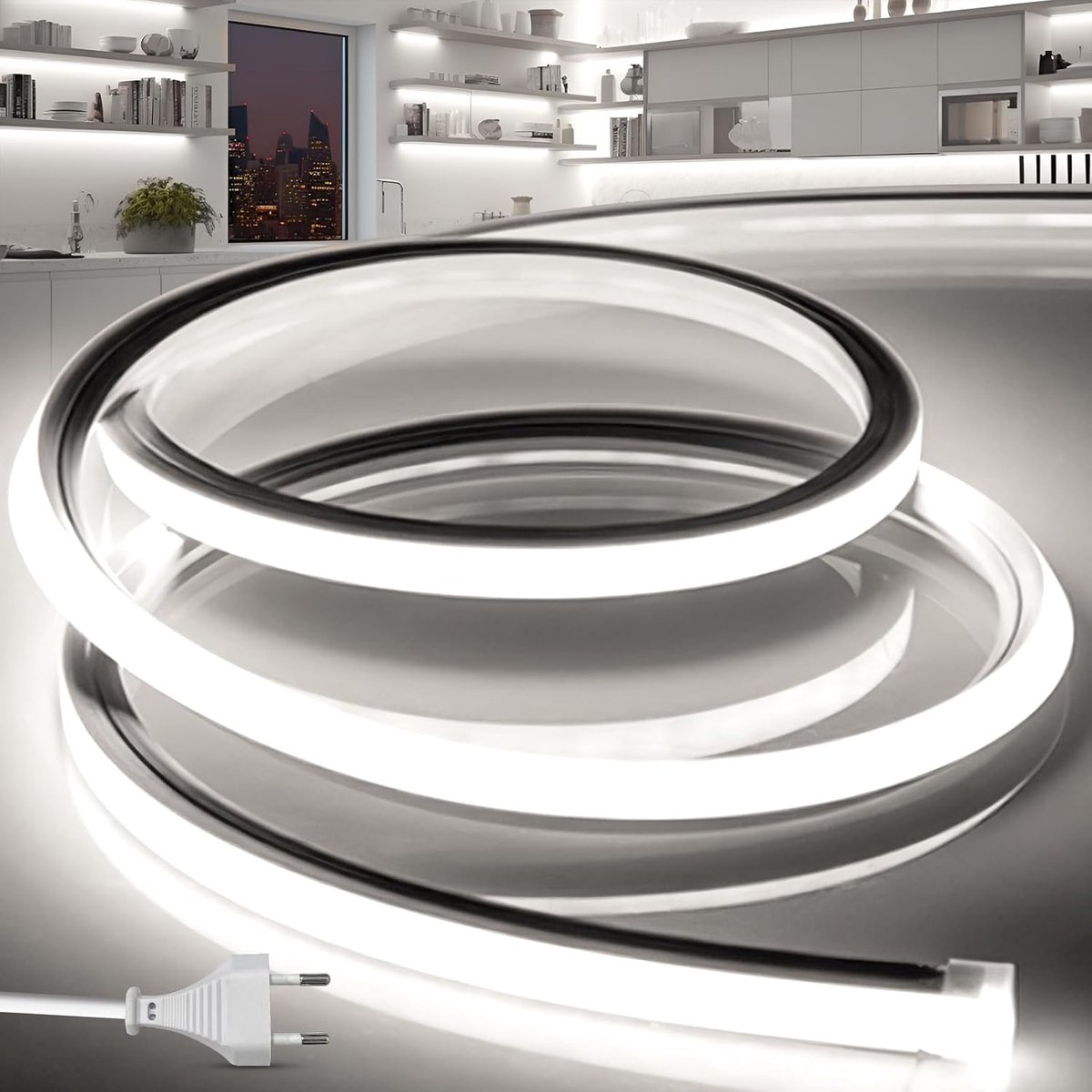 5M 6000K Wit 220V Siliconen Striplicht Buiten Waterdicht IP65 Binnen Snijdbaar Waterdichte Flexibele LED Lamp, Inclusief Voedingsadapter, Voor Slaapkamer Keuken