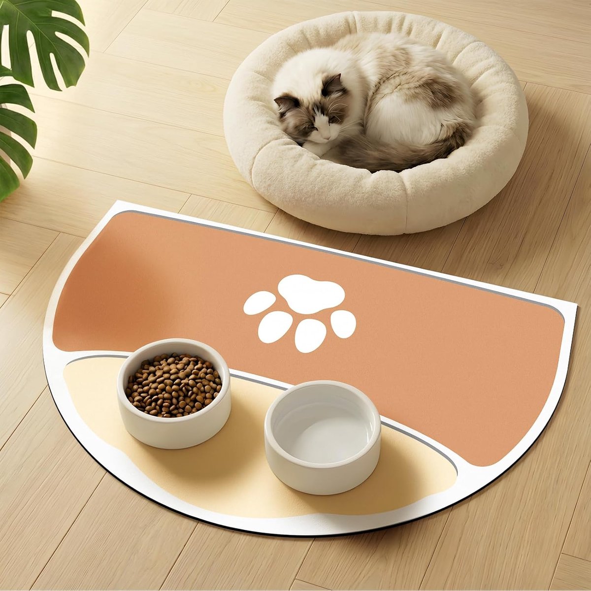 Voerbakmat, 61x40,5 cm Hondenvoermat Antislip, rubberen ondergrond Hondenmat voor voerbakken, halvemaanvormig Gemakkelijk schoon te maken voerbakmatten voor slordige drinkers