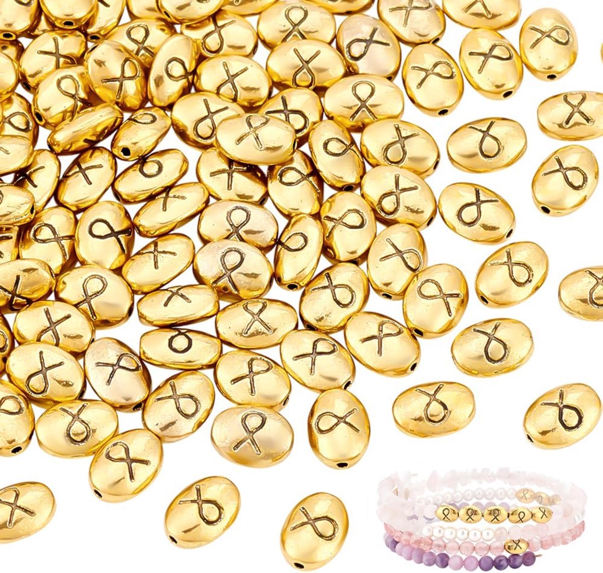 Kralen, antiek goud, ovale afstandskralen, bewustzijnsband, Tibetaanse metaallegering, bedelkralen voor het maken van sieraden