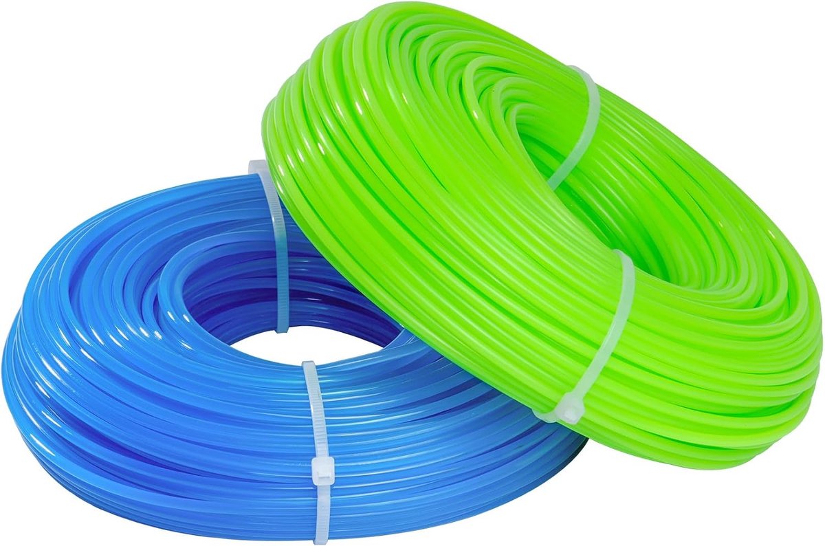 Draad, trimmerdraad, 2,4 mm, 100 m nylon maaidraad, trimmerdraad voor grastrimmer, snoer, tuinsnijder, grastrimmerdraad (groen, blauw, 50 m x 2 stuks)