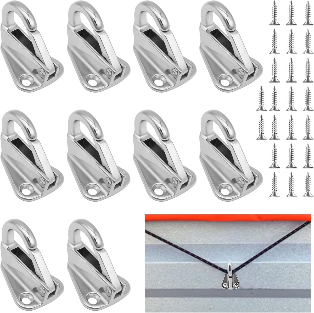 10 stuks zeilhaken, aanhangers, nethaken, roestvrij staal, zeilbevestiging met 20 schroeven, nethaken voor aanhanger, jachtaccessoires