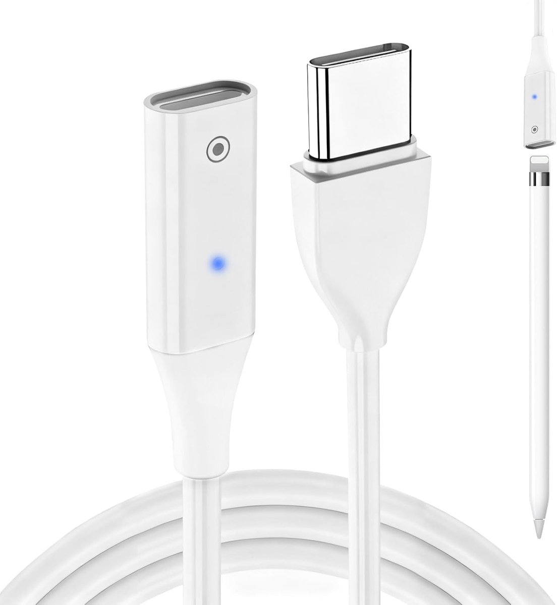 Oplaadadapter voor Apple Pencil 1e generatie, USB naar Apple Pencil adapter, snellader voor iPencil 1 gen, USB C naar Lightning-aansluiting compatibel met apparaten zoals laptops, powerbanks