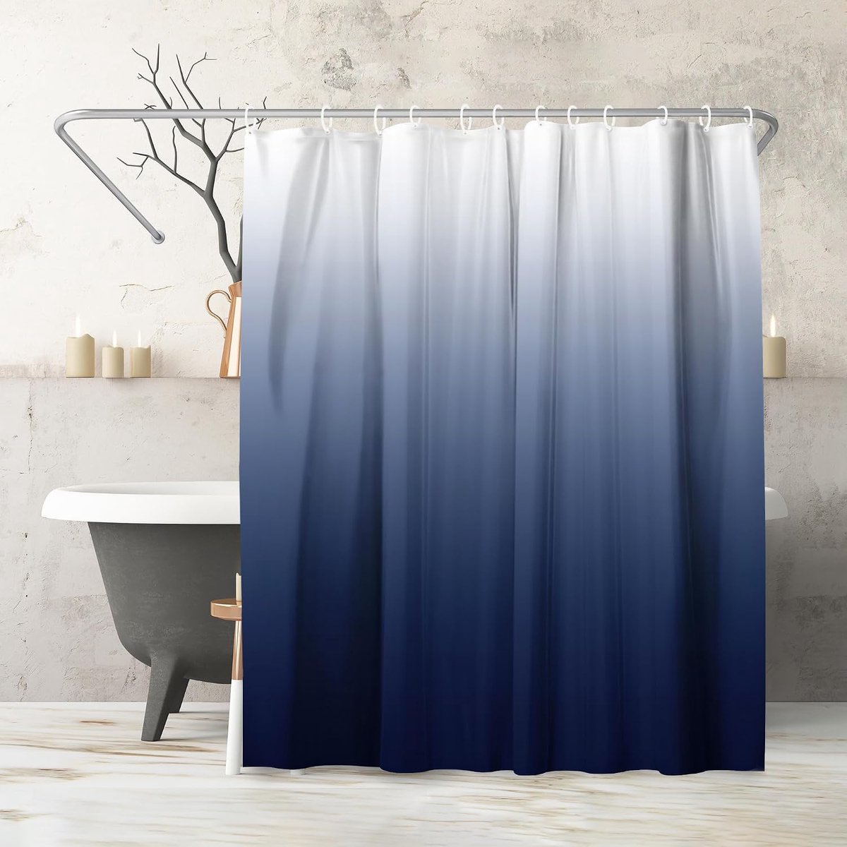 180x200 Douchegordijn - Waterbestendig Lang Douchegordijn met Duurzame Metalen Oogringen en 12 Haken - 100% Polyester - Multi Badkamer Gordijnen - Blauw Ombre