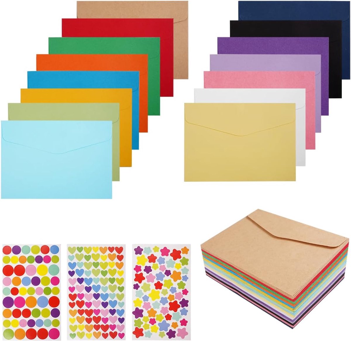 75 Stuks Mini-Enveloppen, 11.5x8.2 cm Kleine Enveloppen | Kleurrijke Enveloppen, voor Uitnodigingen, Wenskaarten, Kerstmis, Bruiloft, Verjaardag (15 Kleuren)