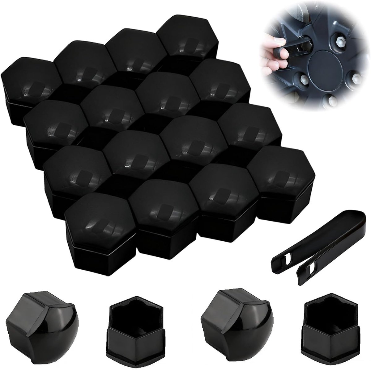 Bouten, wielbouten, doppen voor automoeren, niet geschikt voor Q7 (zwart, 17 mm)