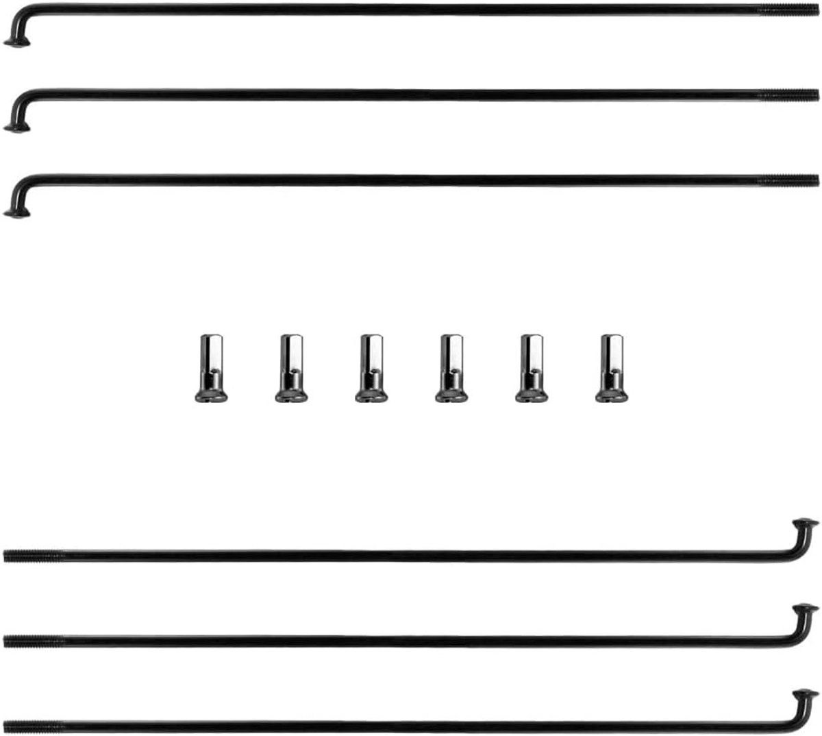 Spaken, 6 stuks, met 6 messing nippels (lengte 14 mm), 110-309 mm, diameter 2,2 mm, E-bike-stalen spaken, voor MTB, downhill, driewieler, fiets, rolstoel en meer.